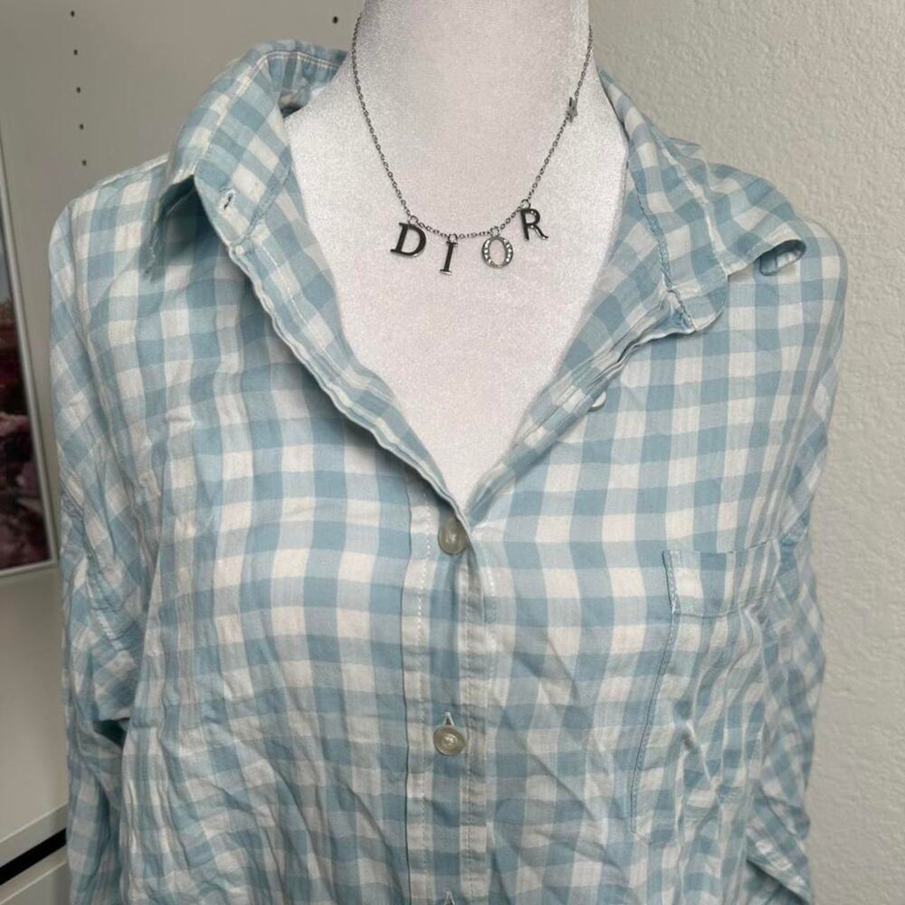 American eagle blue gingham button - Picture 3 of 4